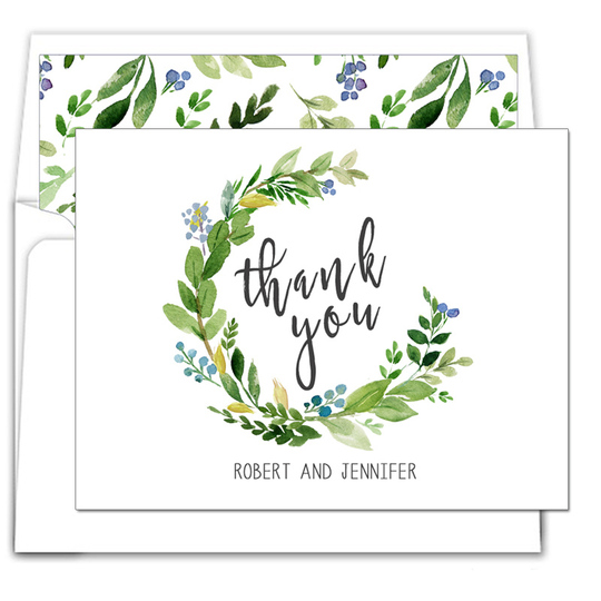 Arched Green Swag Foldover Thank You Note Cards